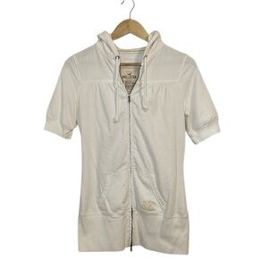 Hollister 2010s White Short-Sleeve Zip-Up Hoodie, Jacket, Medium